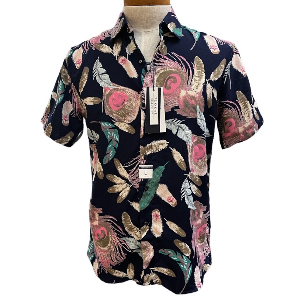 NWT Blue Tropical Cotton Blend European Slim Fit. Size - L